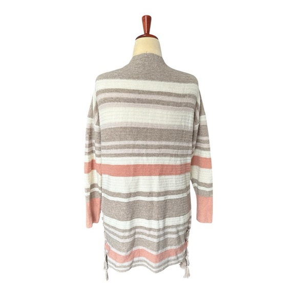Lucky Brand Striped Open Front Cardigan Sweater Pastel Taupe Pink Wool Linen Med - Picture 8 of 16